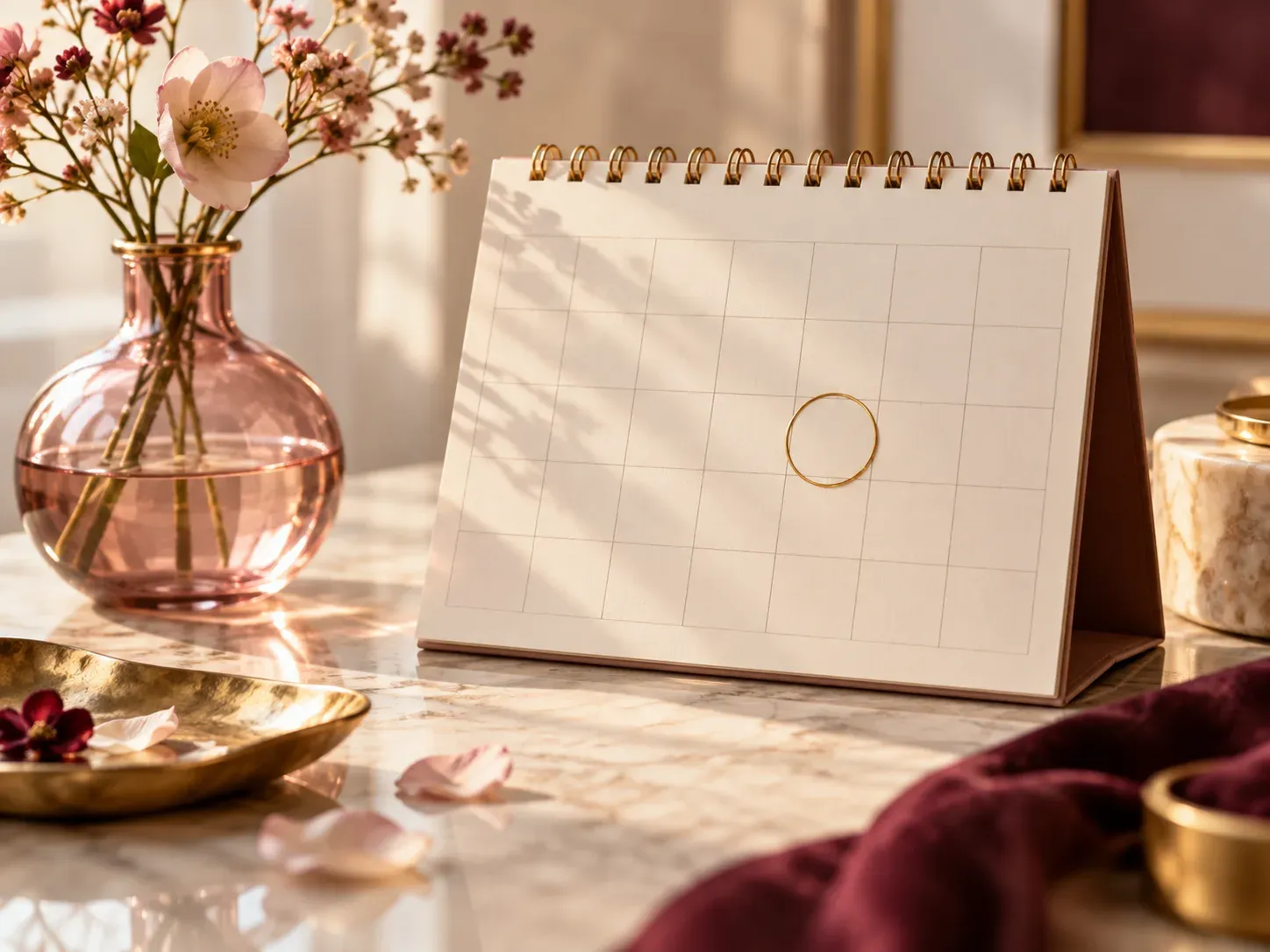 Blank calendar with a gold circle marking a date